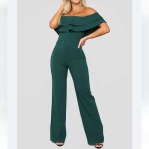 Hunter Green off-shoulder jumpsuit